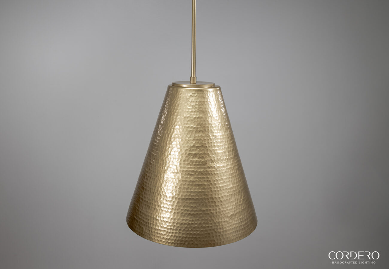 yellow HAMMER イエローカミナリ形ペンダントライト　Candyrim Brass-Hammered-Cone-Pendant-1-